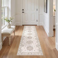 Washable 2x6 Runner Rug - Area Rugs Neutral Vintage Distressed Floral Farmhouse Boho Large Soft Floor Rug Indoor Carpet for Hallway Entryway Bedroom Kitchen - Beige Brown-Ruum Studio Home