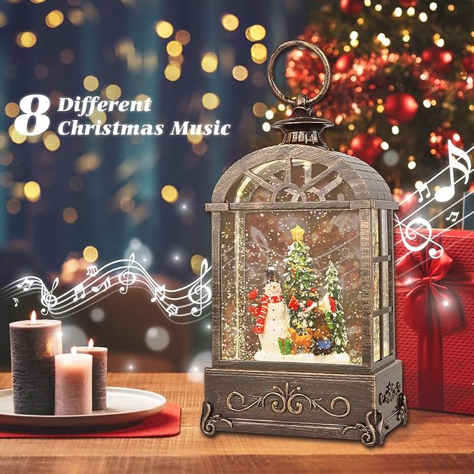 Christmas Snow Globes Lantern,Musical Snow Globes,Christmas Decorations Indoor for Home,Battery Or USB Powered,with 6 Hour Timer,Christmas Lantern for Festival Decoration,Snowman Child-Ruum Studio Home