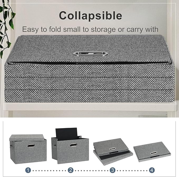 Large 17" 36 Quart Collapsible Stackable Storage Bins with Lids, 3 Packs Black and White Mix Linen Fabric Closet Boxes with Lids, Storage Cube Baskets Container Organizers (17x12x11)-Ruum Studio Home