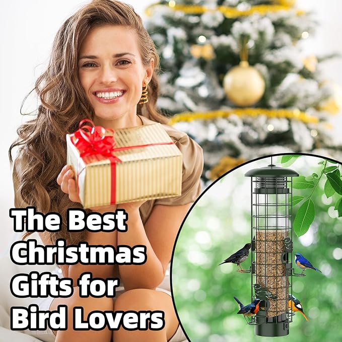 Squirrel Proof Bird Feeder,Metal Mesh Bird Feeders for Outdoors Hanging,Gravity Protection Squirrel Proof Wild Bird Feeders with Finch Cardinal Chickadee,3LB Large Capacity,Green-Ruum Studio Home