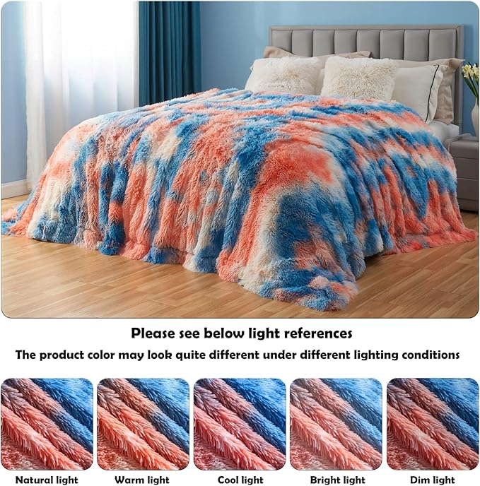 GONAAP Fuzzy Faux Fur Throw Blanket Queen Size Tie-dye Sunset Super Soft Cozy Plush Fuzzy Shaggy Blanket for Couch Sofa Bed (Tie-dye Sunset, Queen(90"x90"))-Ruum Studio Home