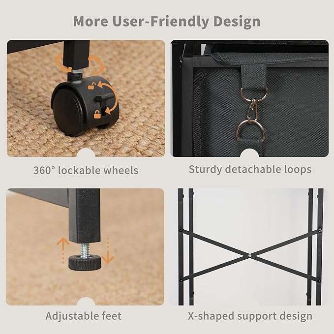Coat Rack with Laundry Basket, Laundry Hamper Freestanding Hall Tree, Clothes Rack with Storage Shelves, 14.5 Gal Removable Bags on Wheels, Black JLH005B-Ruum Studio Home