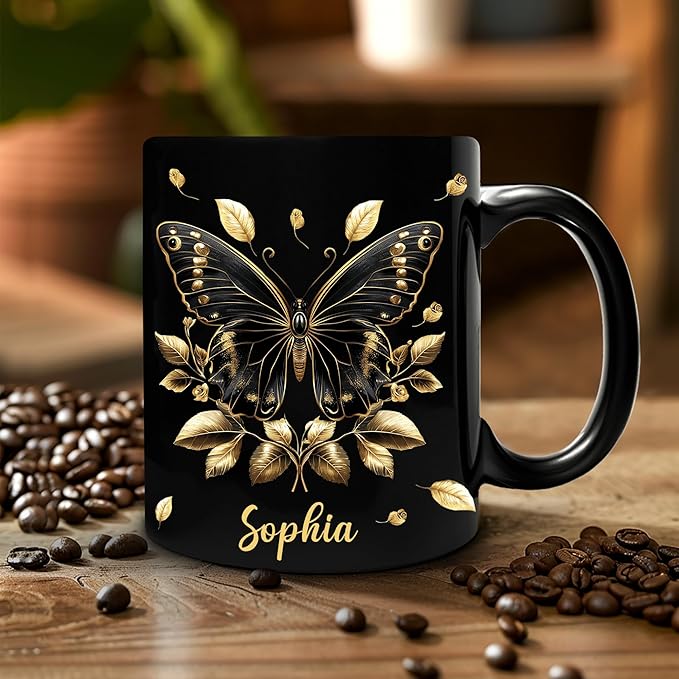 Hyturtle Personalized Yellow Butterfly Mug - Butterfly Gifts For Women Lovers - Animal Gift For Bird Lover Her - Bird Gifts For Mom on Mother Day - Custom Name Coffee Cup Ceramic Mug 11 Oz 15 Oz-Ruum Studio Home