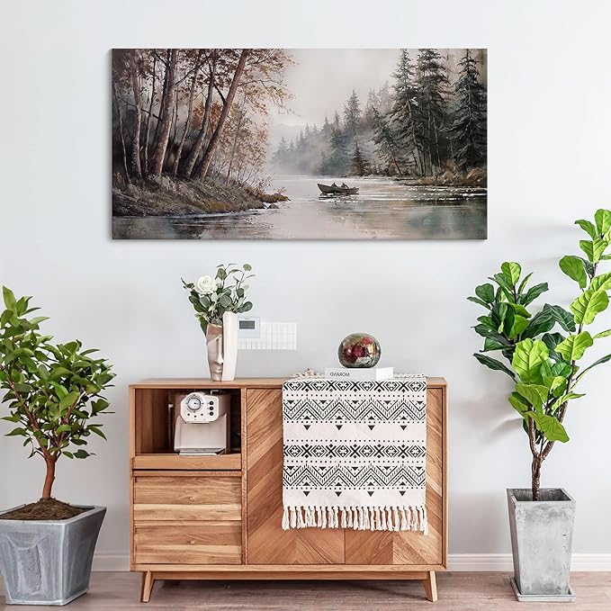 HGUAOA Mountain Canvas Wall Art Rustic Lake Landscape - Nature & Forest Scenery Paintings Pictures for Living Room & Bedroom Wall Decor Vintage Artwork for Walls-Ruum Studio Home