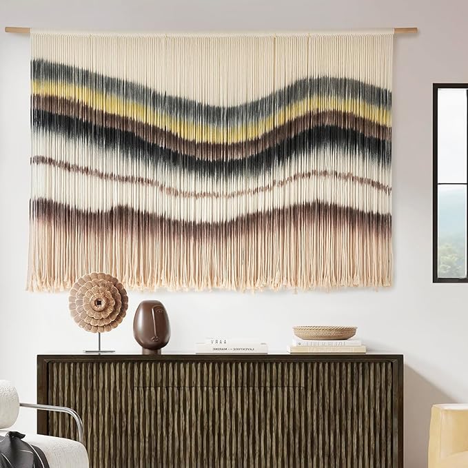 Macrame Wall Hanging Boho Chic Wall Art Macrame Wall Decor Fiber Yarn Tapestry Dip-Dye Living Room Home Bedroom Wall Decor 57" Wx 35" L-Ruum Studio Home