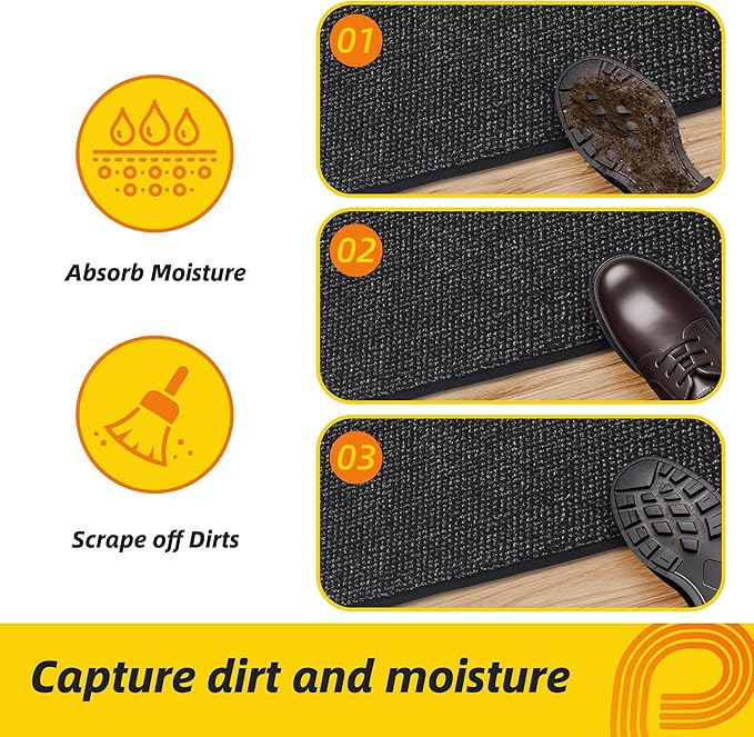 JSEI Dirt Trapper Door Mat 24"x60" Non-Slip Washable Entrance Mat, Dog Doormats, Absorbent & Fade-Resistant Floor Mats, Low Profile Welcome Mats for Entryway, Front Door, and Inside Entrance, Black-Ruum Studio Home