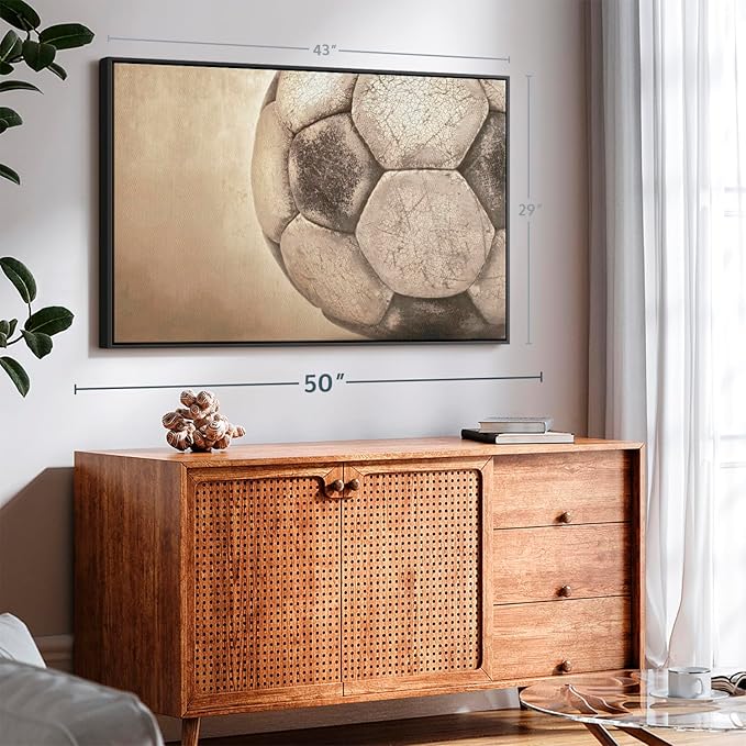 Elephant Stock Worn Soccer Ball Wall Art - Horizontal Framed Canvas - 1-Piece Living Room Wall Decor - Photography sports Canvas Print - Brown and Gray Decor for Wall - 43" X 29"-Ruum Studio Home