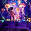 BVBOX Astronaut Blacklight Tapestry 79"x59", UV Reactive Astronaut Jellyfish Underwater World Glow in Dark Tapestries, Black Light Neon Upright Poster Wall Hanging Backdrop Decor for Bedroom Living Room-Ruum Studio Home