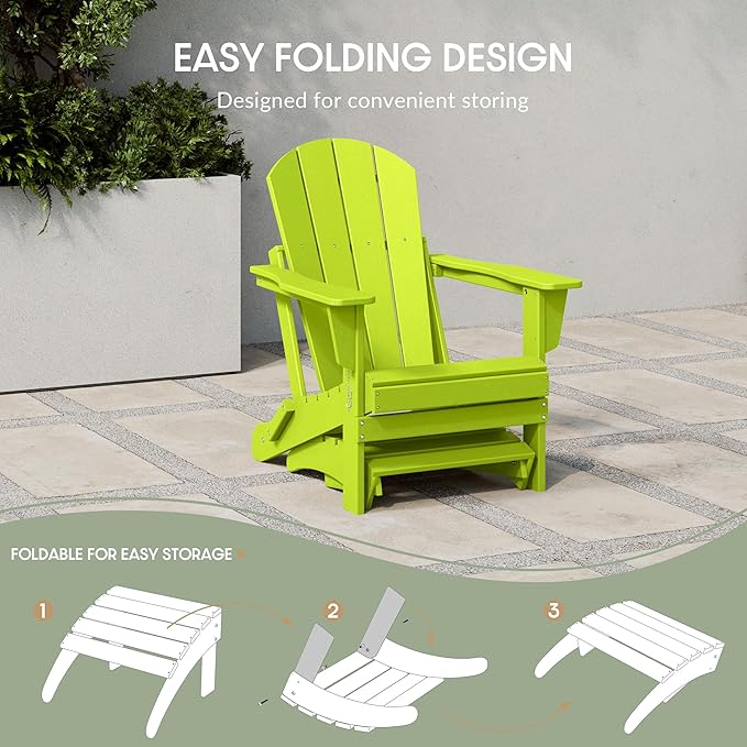 WestinTrends Outdoor Ottoman, Patio Adirondack Ottoman Foot Rest, All Weather Poly Lumber Folding Foot Stool for Adirondack Chair, Widely Used for Outside Porch Pool Lawn Backyard, Lime-Ruum Studio Home