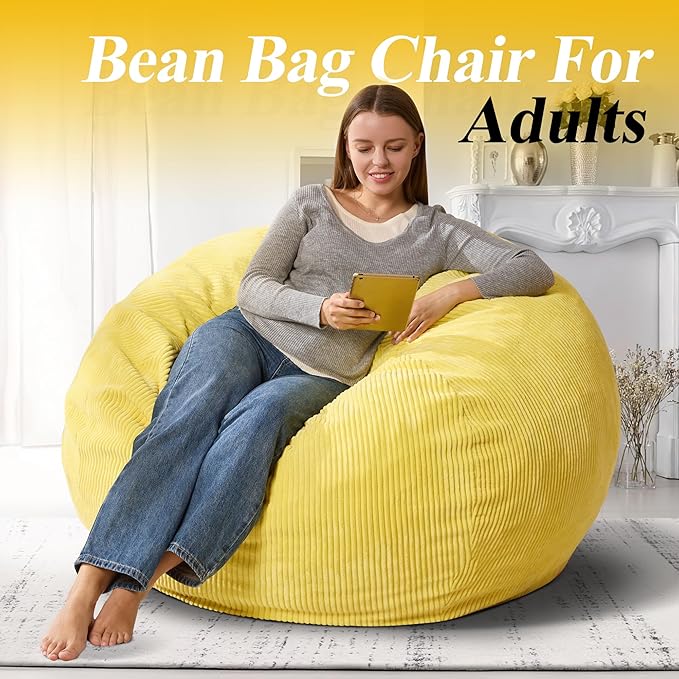 3.5FT Bean Bag Chairs Teardrop Bean Bag Chair for Adults Beanbag Chair with Memory Foam Filled Machine Washable Cover for Living Room, Bedroom (Large,Yellow)-Ruum Studio Home
