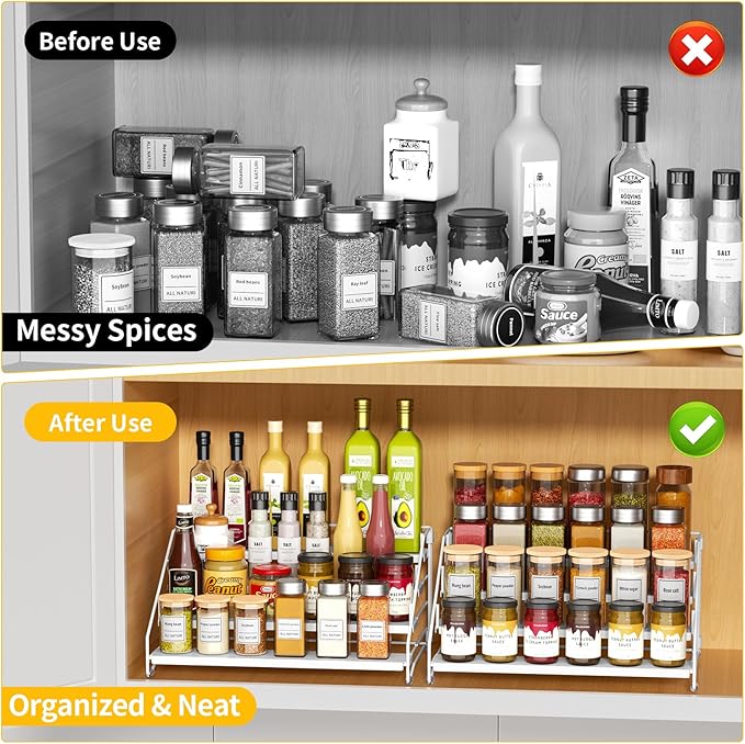 RCHYFEED Spice Rack Organizer for Cabinet,4 Tier Spice Organization for Cabinet Easy Visibility,Tierd Spice Rack Seasoning Organizer for Kitchen Countertop Pantry,Metal(White, 2Pack)-Ruum Studio Home