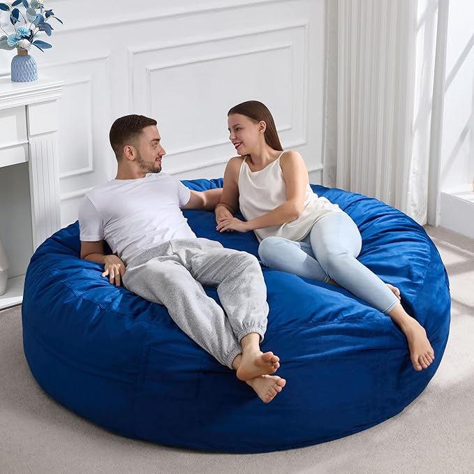 Hobestluk 6FT Bean Bag Chair Bean Bag Chairs for Adults Giant Bean Chairs with Velvet Cover, Memory Foam BeanBag Chair Fluffy BeanBag Chairs for Living Room, Bedroom- Blue (70" x 70" x 15")-Ruum Studio Home