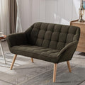 48" Small Loveseat Sofa, Modern Sherpa Mini Sofa Couch 2-Seater Fluffy Love Seat with Quilting Backs and Wood Legs for Living Room, Bedroom and Small Space, Green-Ruum Studio Home