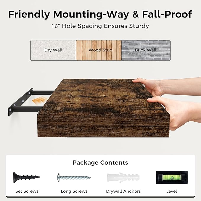 Fun Memories 72 Inch Floating Shelf, 12 Inch Deep Wall Shelf for Fireplace Mantel, Deep Storage Shelves for Home & Office, Wall Shelves with Invisible Bracket, Rustic Brown, Set of 1-Ruum Studio Home