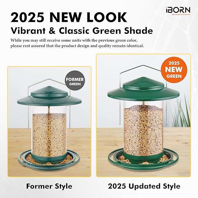 iBorn Metal Bird Feeders for Outdoors Hanging,Wild Bird Feeders for Cardinal,18cm Large Roof&Tray New Green 6 Port (Seed is not Included)-Ruum Studio Home