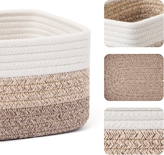 Small Storage Baskets for Organizing | Closet Organizer Bins | Shelf Toy Basket | Woven Rope Baskets | Cube Decorative Box | Shallow Basket |11.5x7.5x4.7”| 3 Packs Gradient Brown-Ruum Studio Home