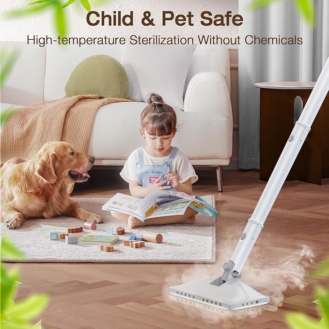 ScrubWiz Steam Mop Cleaner with Detachable Handheld Steamer, 10-in-1 Multi Accessories, Washable Microfiber Pads, 350ml and 2 Adjustable Level for Cleaning Floor, Carpet, Tile, and Grout, Light White-Ruum Studio Home