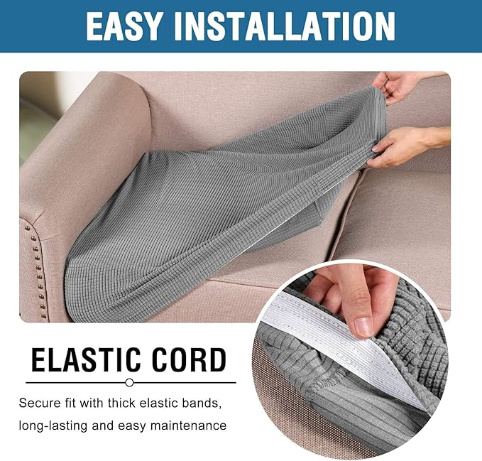 H.VERSAILTEX Super Stretch Individual Seat Cushion Covers - 3 Piece Sofa Cushion Covers in Dove, Thick Jacquard Textured Twill Fabric-Ruum Studio Home