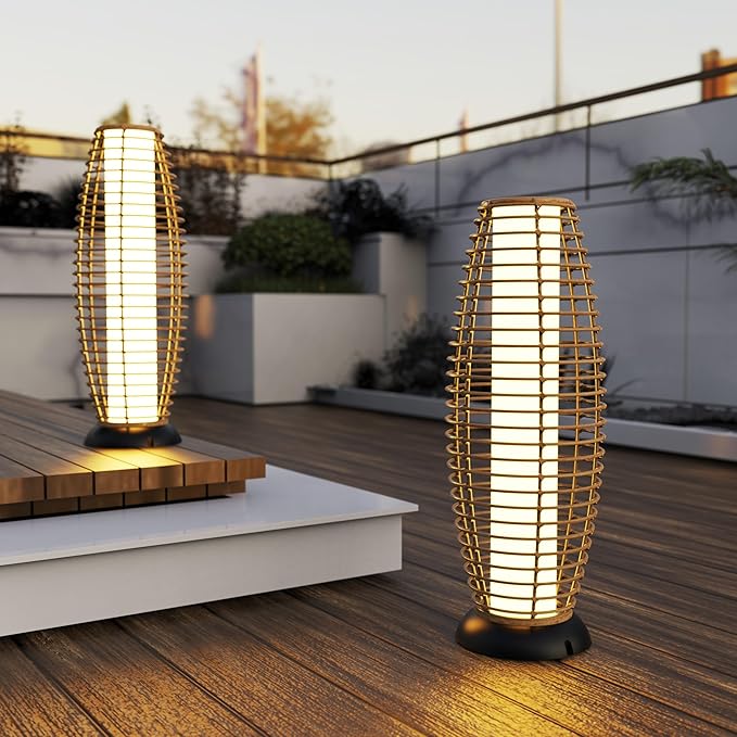 Outdoor Floor Lamp Solar Powered Lantern Waterproof Outdoor Lamps Wicker Patio Lights for Garden Deck Backyard Decor-Ruum Studio Home