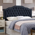 24KF Upholstered Button Tufted Queen Headboard with Nailhead Trim, Elegant Boucle Fabric Full headboard, 6031-Q-Boucle-Navy-Ruum Studio Home