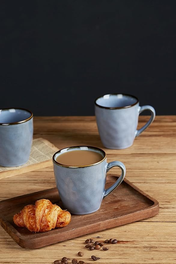 famiware Coffee Mugs Set of 4, Ocean Round 11.5oz Coffee Cup Set with Handle for Cocoa, Milk, Hot Chocolate, Tea or Water, Stoneware Cups for Kitchen, Reactive Glaze, Microwave Dishwasher Safe, Blue-Ruum Studio Home
