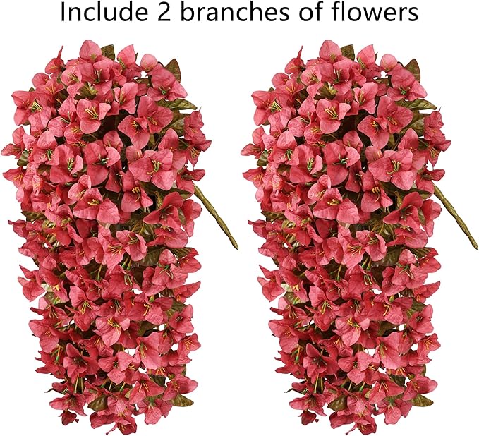 Bougainvillea Artificial Flowers Plants for Outdoors Outside Fall Autumn Decoration, 2 pcs Faux Silk Long Trailing Vines UV Resistant Look Real Red Fake Flowers for Front Door Porch Planter Urn Patio-Ruum Studio Home