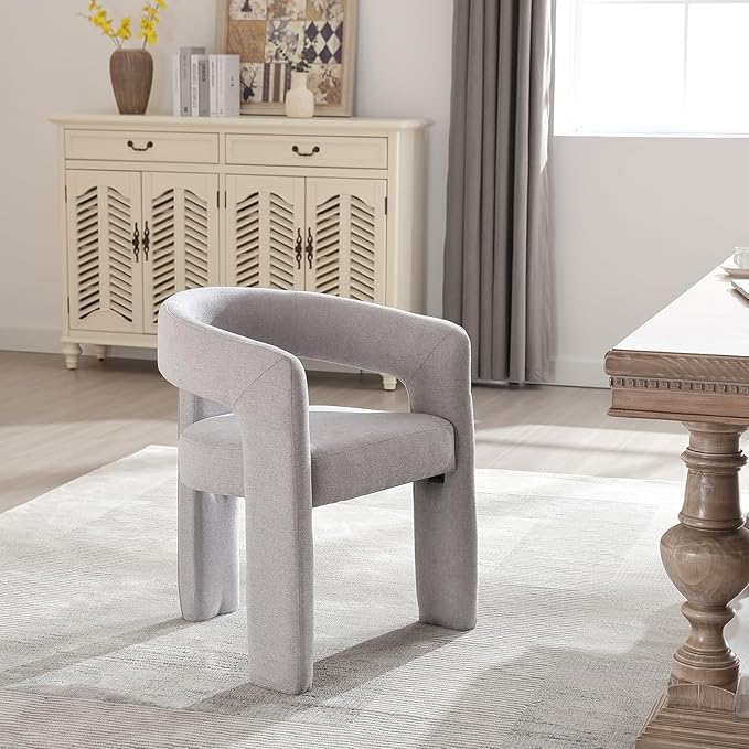 Grey Chenille Dining Chairs Set of 2, Modern Barrel Dining Room Chairs Upholstered Faux Fur Accent Chair with Arms and Round Back for Living Room Kitchen Armchair No Assembly Needed-Ruum Studio Home