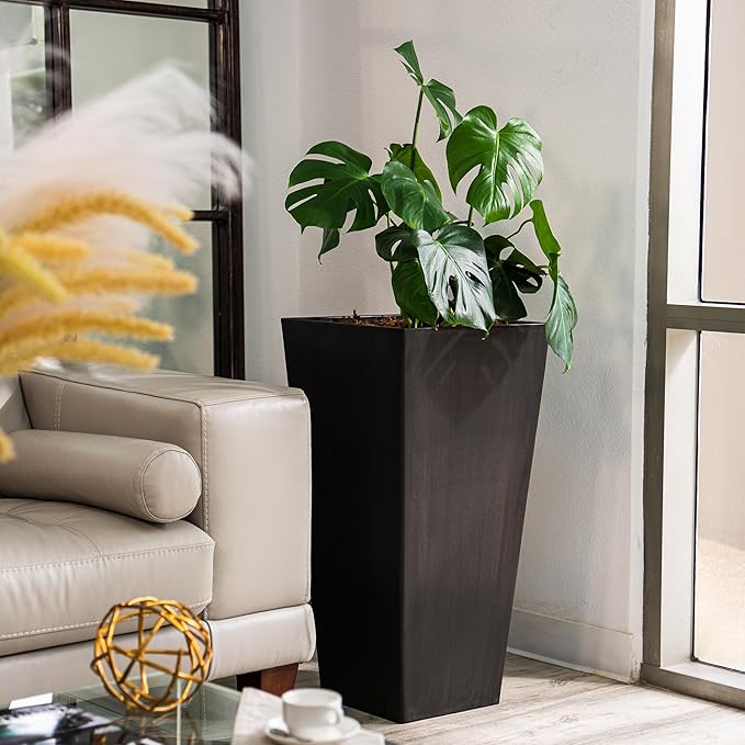 XBrand Modern 28-Inch Square Planter, Modern Tapered Planter Perfect for Indoor & Outdoor, Patio Décor, Set of 2-Ruum Studio Home