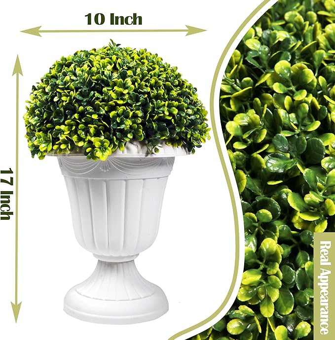 Sunnyglade 2 PCS 17" Artificial Plastic Boxwood Ball Tree, Faux Potted Decorative Topiary Plant, UV Resistant Fake Plant in Pot for Home Gate Indoor Outdoor Patio Office Decor-Ruum Studio Home