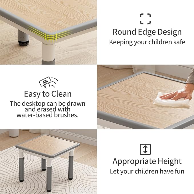 Kids Table and Chairs, Height Adjustable Childrens Table and Chair Set, Kids Tables for Age 2-8, Graffiti Desktop, Table for Kids with 2 Seats, Small Kids Table, Max 300lbs, Grey-Ruum Studio Home
