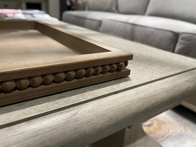 Wood Decorative Tray-Vitage Brown Washed Bead Tray for Coffee Table Wooden Serving Trays Ottoman Tray for Living Room Candle Holder Home Organizer Farmhouse Home Decor (Rectangular)-Ruum Studio Home