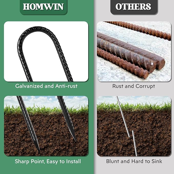 12 inches 12-Pack Trampoline Stakes Anchors High Wind Stake Heavy Duty U Hooks for Ground Lawn Garden Yard Stakes for Decorations Swing Set Shed-Ruum Studio Home
