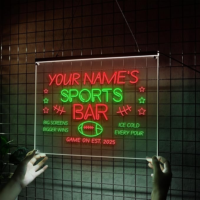 Personalized Sports Bar Neon Sign LED Wall Light Up Football Bar Decor for Home Pub Game Room Man Cave Big Screen Night Custom Name Sign Beer Lovers and Sports Fans-Ruum Studio Home