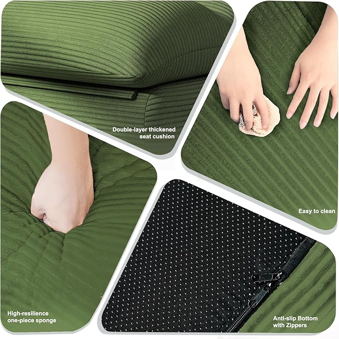 Misolant Bean Bag Chairs，Big Corduroy Fabric Sofa Bean Bag Chair for Adults and Teens with High-Resilience Sponge, Non-Slip Base Floor Lounge Sofa for Home, Living Room, Bedroom, Gaming Green-Ruum Studio Home