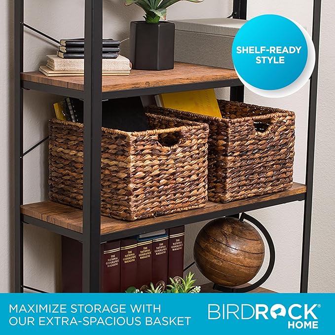 BIRDROCK HOME Woven Storage Shelf Organizer Baskets with Handles - Set of 3 - Abaca Wicker Basket - Pantry Living Room Office Bathroom Shelves Organization - Under Shelf Basket - Handwoven (Espresso)-Ruum Studio Home