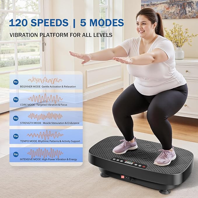 Vibration Plate Exercise Machine, Ultra-Quiet Vibration Plate for Lymphatic Drainage & Body Toning, Whole Body Vibration Platform with Bluetooth, Resistance Bands, Home Gyms Equipment-Ruum Studio Home