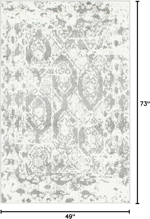 Unique Loom Rosso Collection Vintage, Geometric, Bohemian, Traditional, Distressed, Southwestern Area Rug, Rectangular 4' 0" x 6' 0", Light Gray/Ivory-Ruum Studio Home