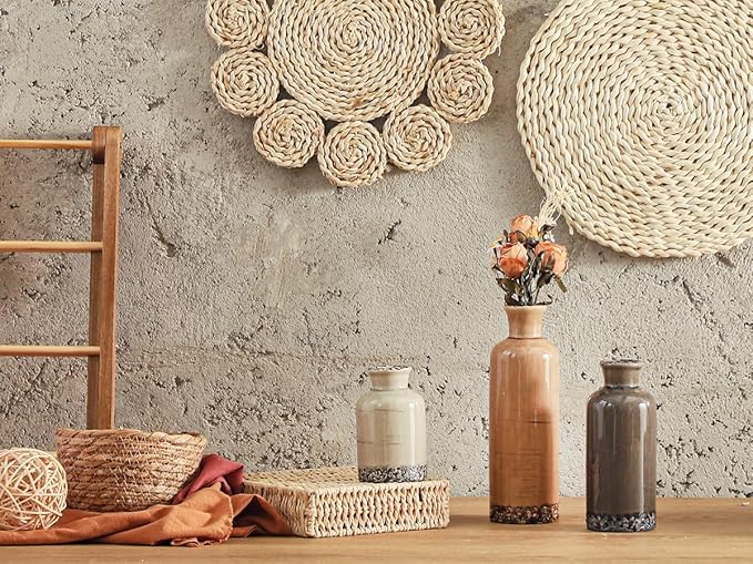 Ceramic Vase Set of 3, Neutral Flower Vases Home Decor, Pottery Rustic Farmhouse Decorative Vases Modern Decor for Table Mantel Entryway Bookshelf Living Room Kitchen Bedroom - Brown-Ruum Studio Home