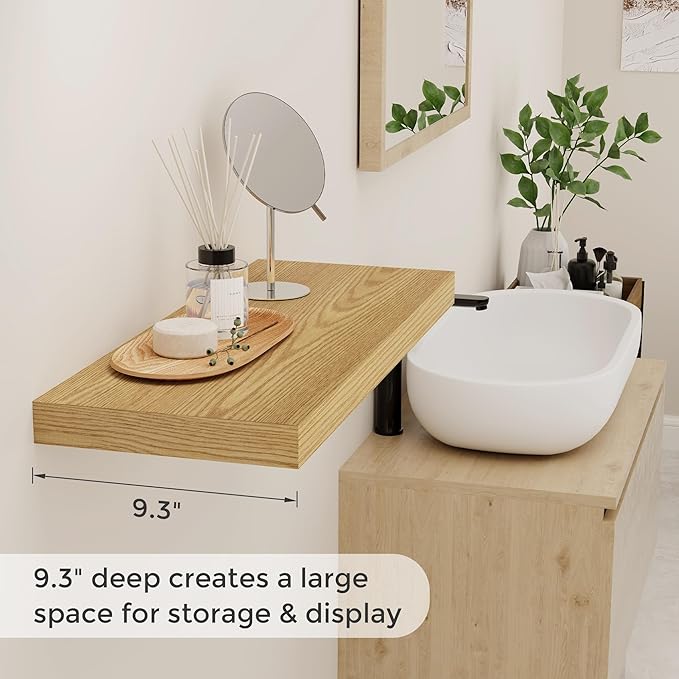 24 x 9 Floating Shelves, 9 Inch Deep Floating Shelf Wall Mounted, 24 Inch Bathroom Shelves Set of 2, Rustic Wood Wall Shelf for Bedroom, Living Room, Oak Color-Ruum Studio Home