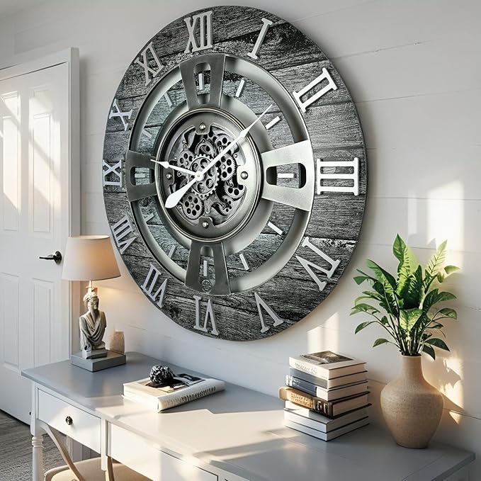 The Gears Clock Real Moving Gear Wall Clock England Line (Carbon Grey, 24 inches (60 cm))-Ruum Studio Home