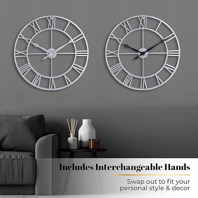 CLXEAST Large Modern 30 Inch Wall Clock Silver, Oversized Big Roman Numeral Metal Wall Clocks for Living Room Decor, Home Office-Ruum Studio Home