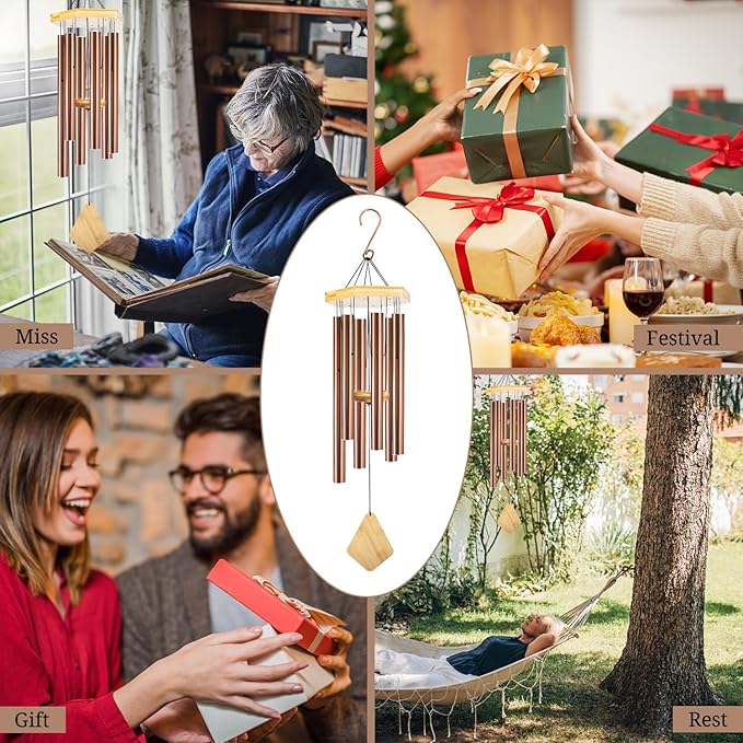 Wind Chimes Outdoor, Deep Tone Memorial Wind Chimes with Hook, Gifts for Mother's Day/Housewarming/Christmas, Patio, Garden, Yard, Home Decor, Copper-Ruum Studio Home