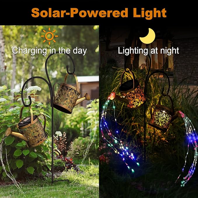 Merear Solar Watering Can Lights Outdoor with 8 Multi-Color Changing Modes, IP65 Waterproof Landscape Light Garden Decor, One Pole Two Lights Outside Decorations for Lawn, Backyard, Patio, Chrismas-Ruum Studio Home
