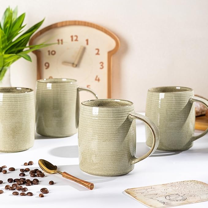GBHOME Large Coffee Mugs Set of 6, 18oz Handmade Ceramic Coffee Mugs Set with Gradient color for Latte/Tea/Beer/Hot Cocoa, Dishwasher & Microwave Safe, Khaki-Ruum Studio Home