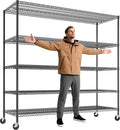 REIBII 85.7"H Storage Shelves 2998LBS Metal Shelving Units with Wheels&Feet, 5 Tier Garage Shelving Heavy Duty Adjustable Wire Shelf for Pantry Garage Commercial Industrials, 85.7"H X 55.5"W X 24.2"D-Ruum Studio Home