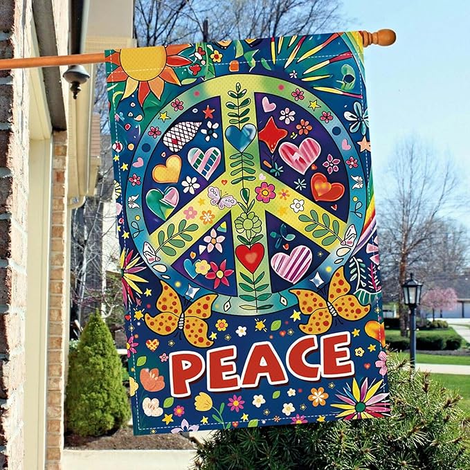 Peace Garden Flag Butterfly Flowers Art Garden Yard Flags Double Sided Colorful Farmhouse Holiday Decorative Yard Flag, Porch Outdoor Decoration Sign Banner (28X40INCH)-Ruum Studio Home