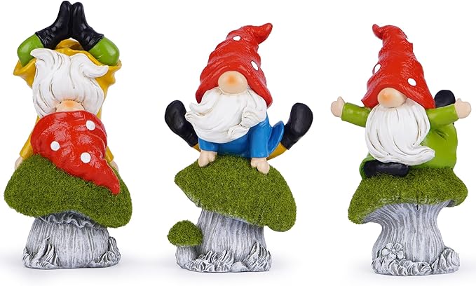 Hodao 3 PCS Spring Yoga Mushroom Gnomes Decoration Summer Elf Figurines Gifts for Home Spring Lively Garden Statues Decor for Outdoor, Mom, Mother (Green)-Ruum Studio Home