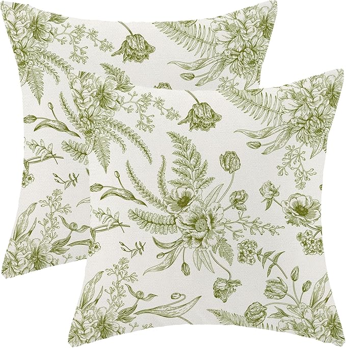 CXMEIFLY Sage Green Spring Pillow Covers 22 x 22 Inch Set of 2 for Chinoiserie Flowers Decor Throw Pillows Floral Leaves Seasonal Plant Outdoor Decorative Cushion Cases for Couch Bed Decorations-Ruum Studio Home