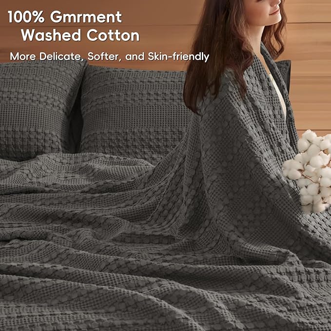 PHF 100% Cotton Waffle Blanket Oversized King 120"x120", Lightweight Breathable Extra Large 10'x10' Summer Blankets for Bed, Giant Big Luxury Aesthetic Woven Bedding for Home Decor, Charcoal Grey-Ruum Studio Home