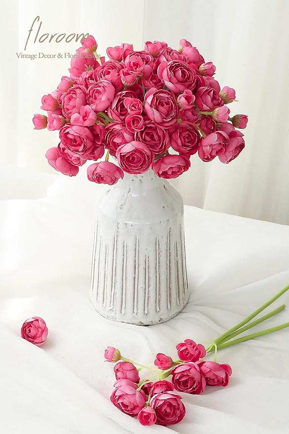 Floroom Ranunculus Artificial Flowers 18 Pcs Fuchsia Faux Silk Mini Ranunculus Bulk Fake Wedding Filler Flowers for DIY Hot Pink Bouquets, Centerpieces, Bridal Shower Decorations & Arrangements-Ruum Studio Home
